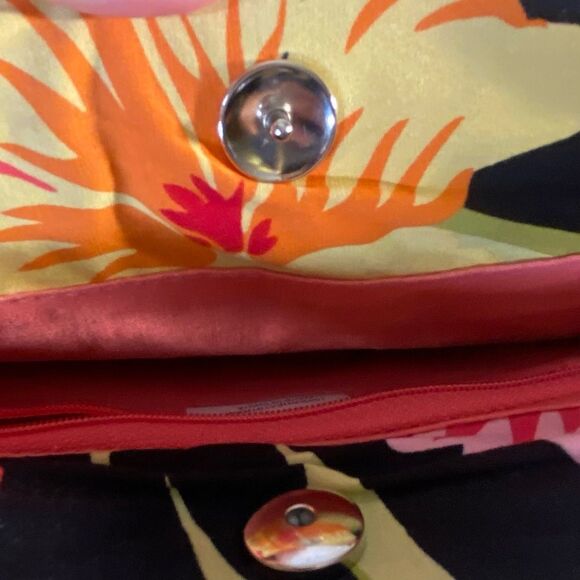 Floral Wheat Straw Tote Bag Dual Handle Snap Closure Brightly Colored Handbag - Picture 5 of 7